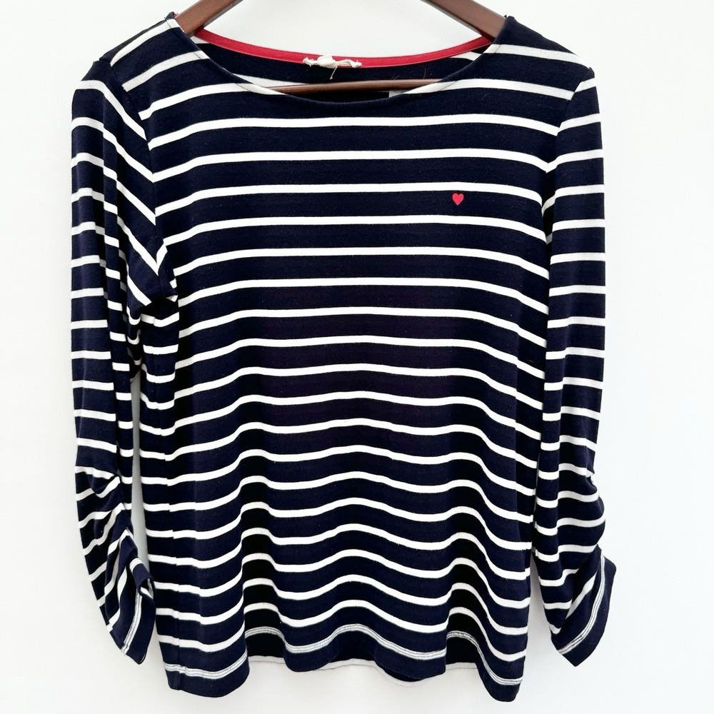 Jane and Delancey Nautical Boat Neck Long-sleeve Tee Stripped Navy White Small
